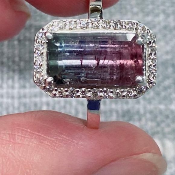 Tourmaline by Moonlight, Size 7, Diamond Halo Engagment Ring - Picture 7 of 8